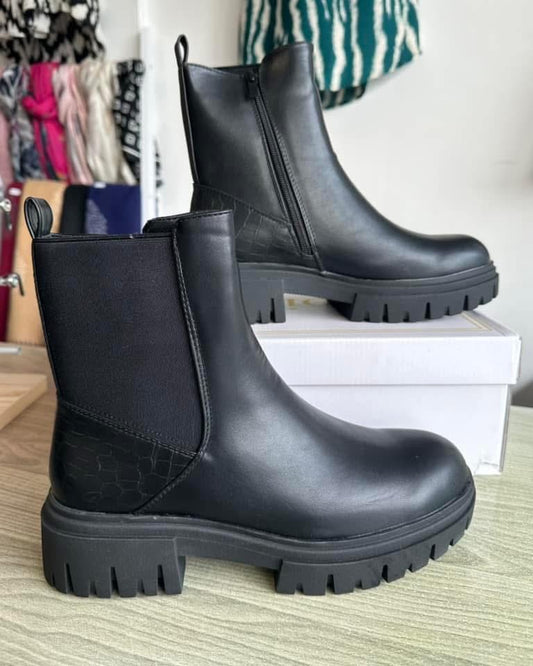 Black PU zip up Chelsea boots