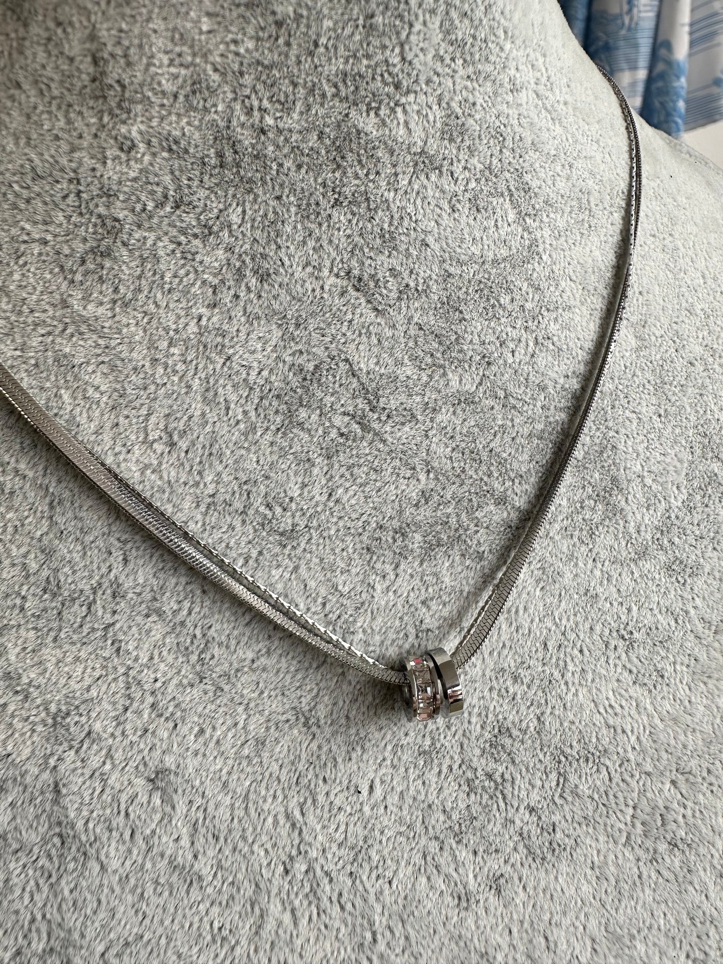 Silver charm double chain necklace