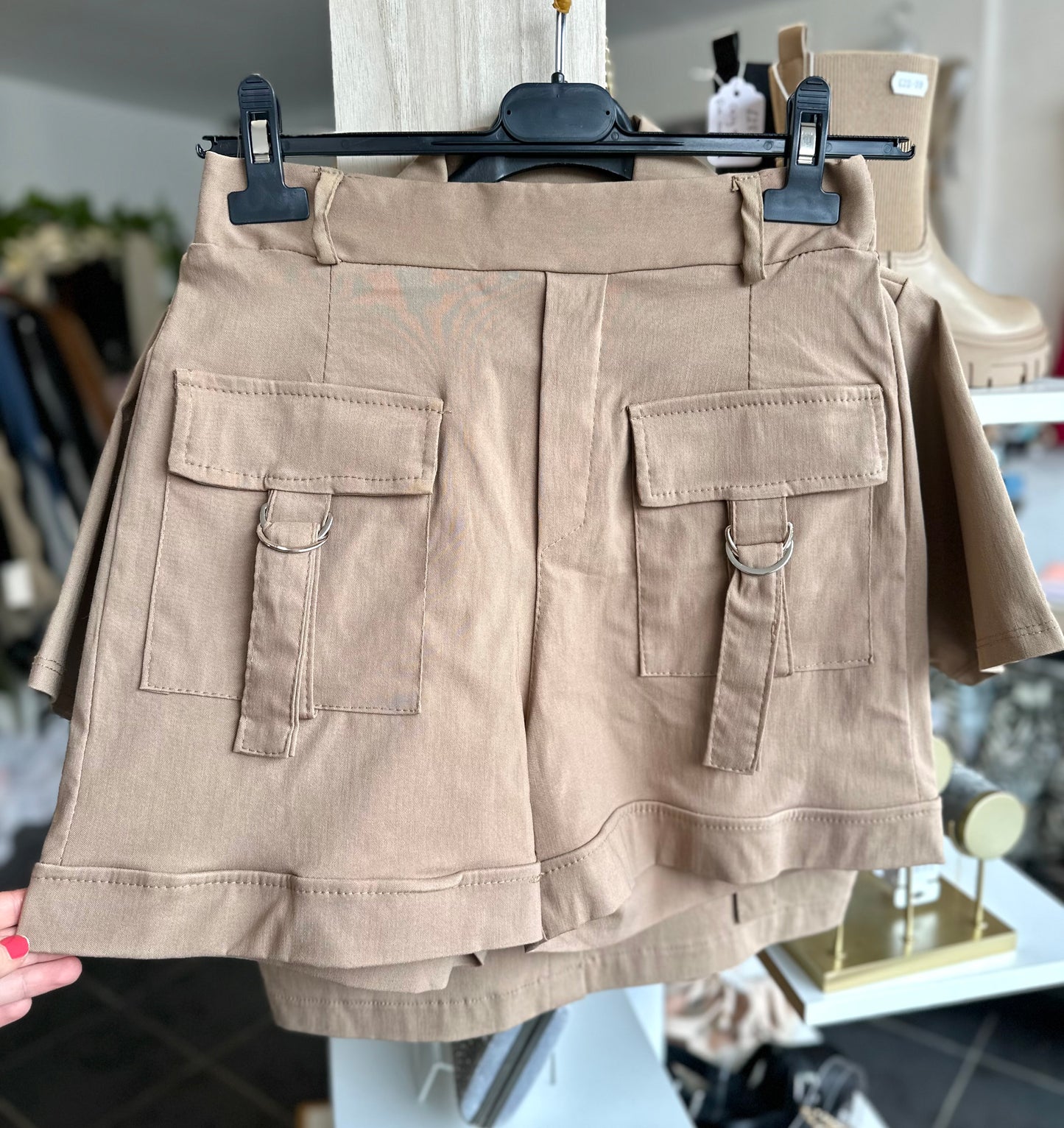 Beige cargo style shirt & shorts co ord