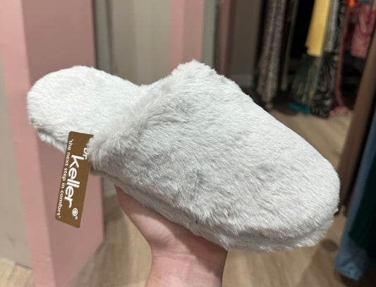 Light grey faux fur slippers