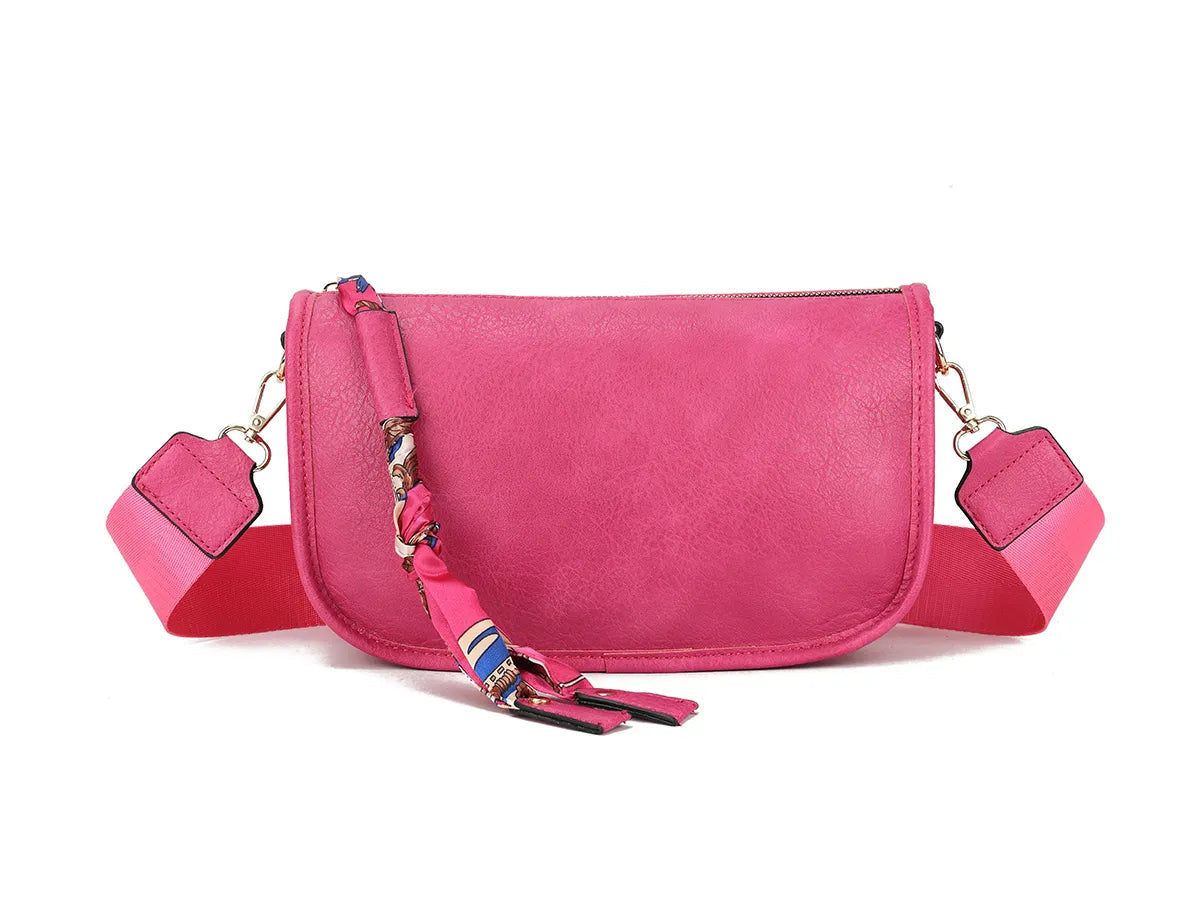 Faux leather scarf detail crossbody bag - fuchsia