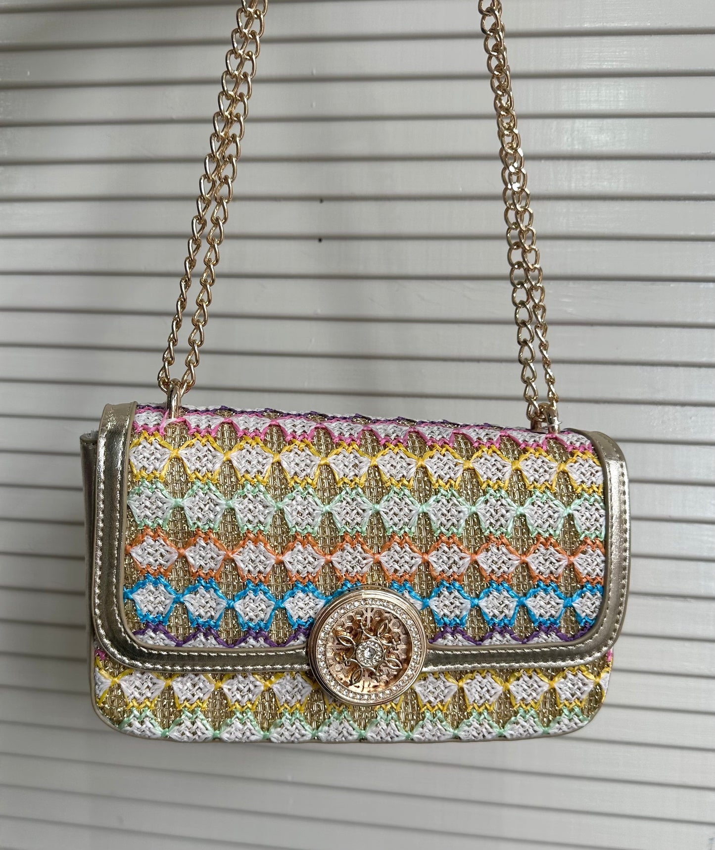 Multi colour chain strap shoulder bag