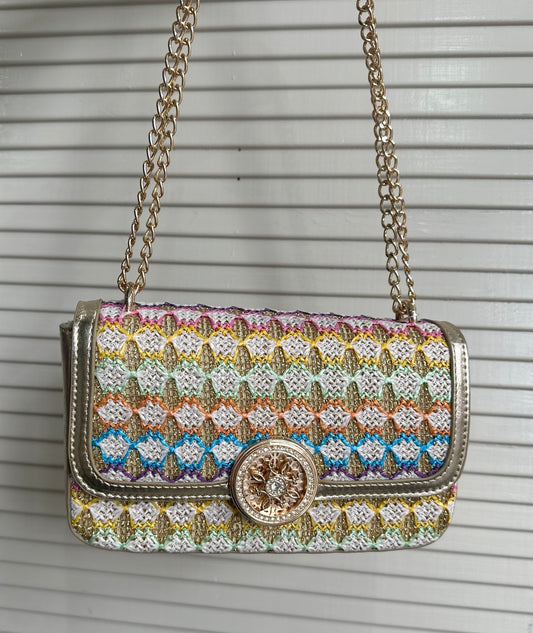 Multi colour chain strap shoulder bag