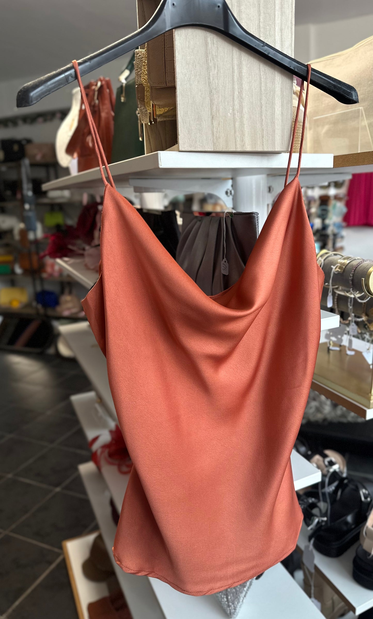 Burnt orange cowl neck cami top