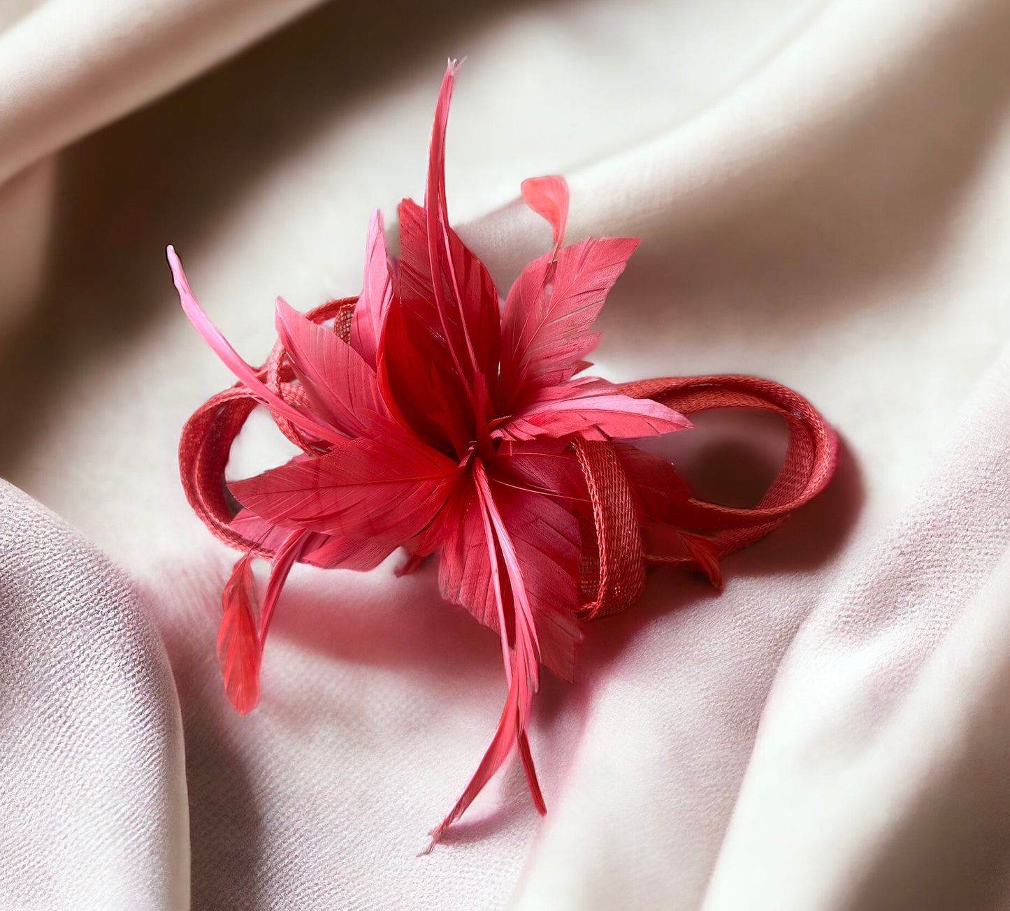 Coral fascinator flower clip