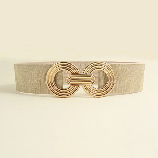 Gold detail elasticated woven belt - Pearl beige