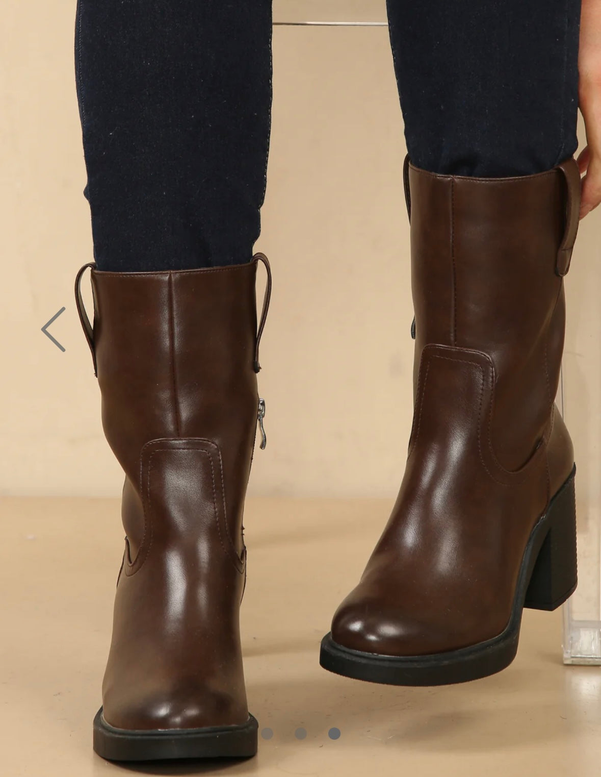 Dark brown mid calf heeled boots