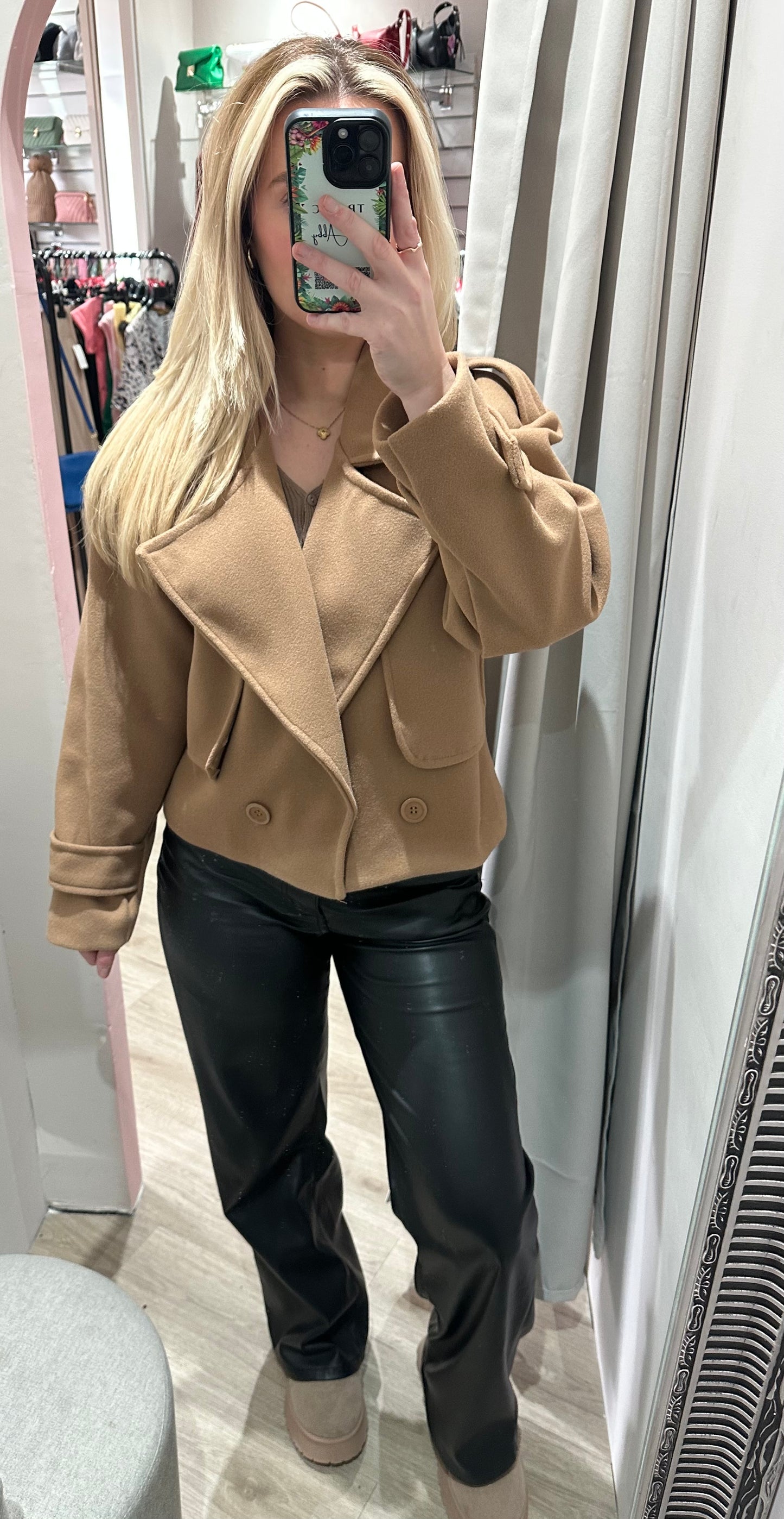 Short length trench coat in camel