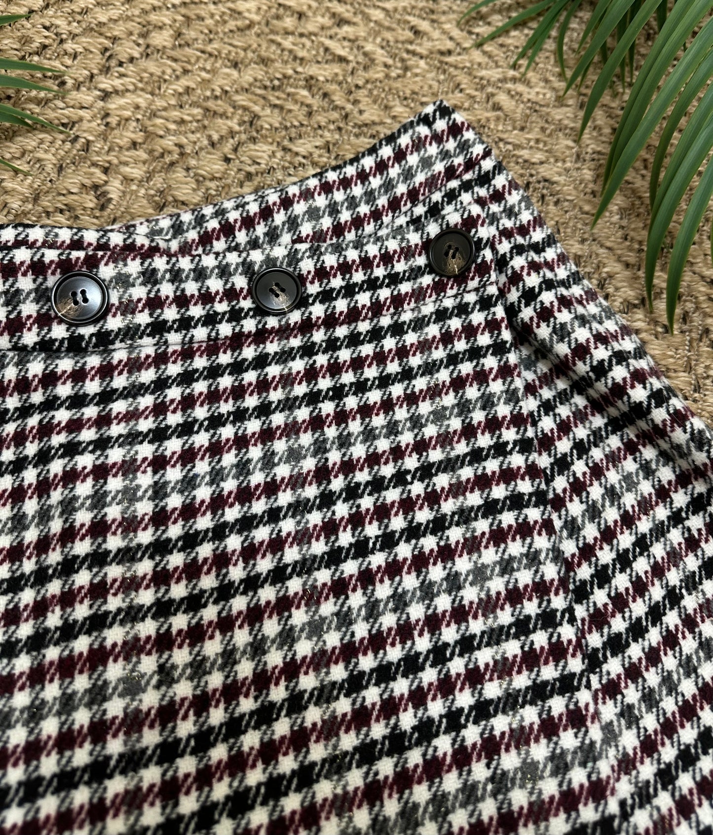 Burgundy checked button detail skort