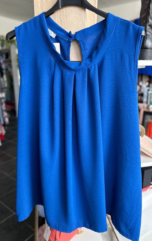 Royal blue sleeveless pleated front top