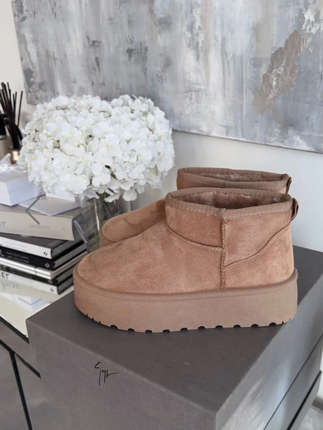 Ultra mini faux fur lined platform ankle boots