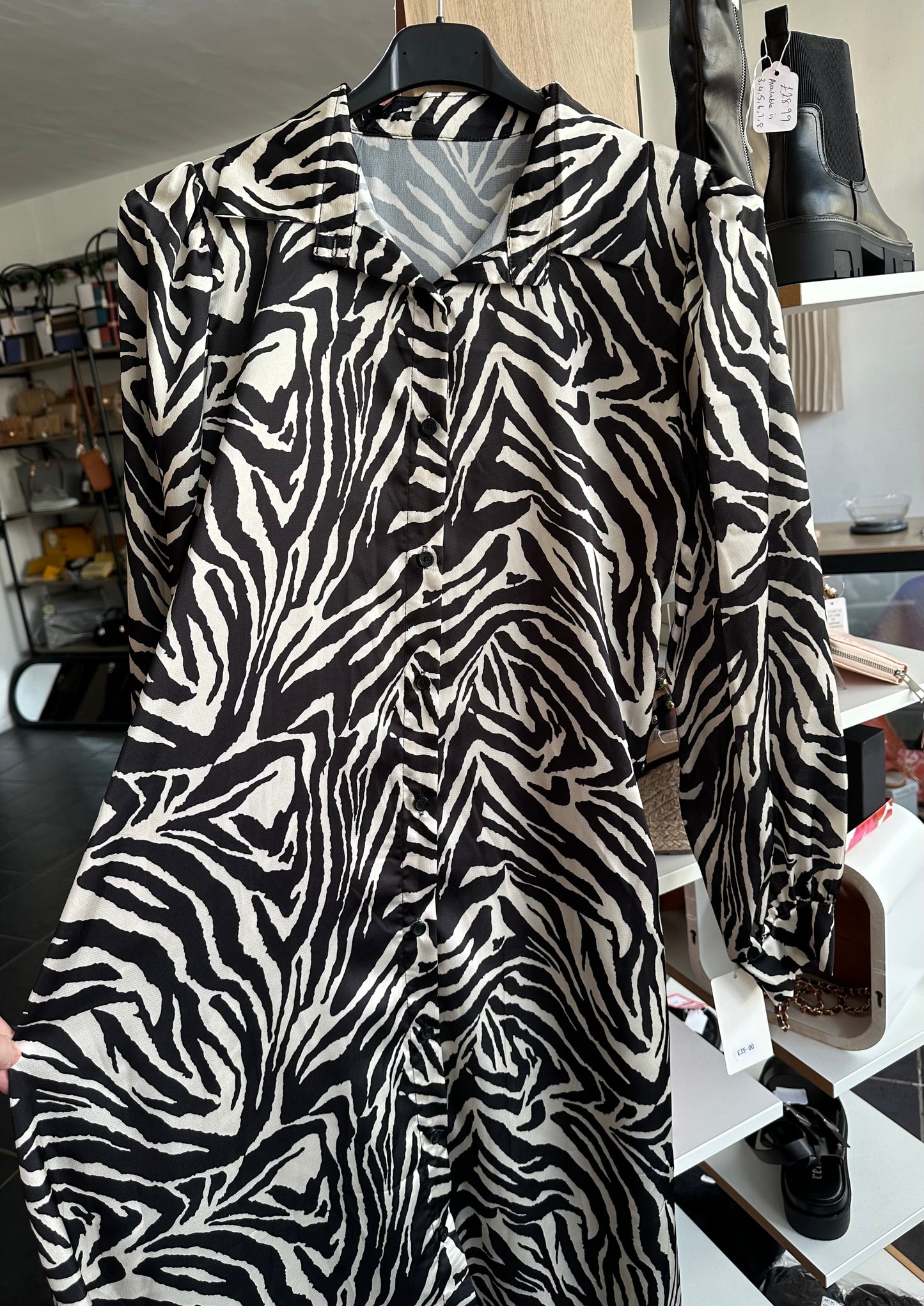 zebra print long sleeve shirt maxi dress