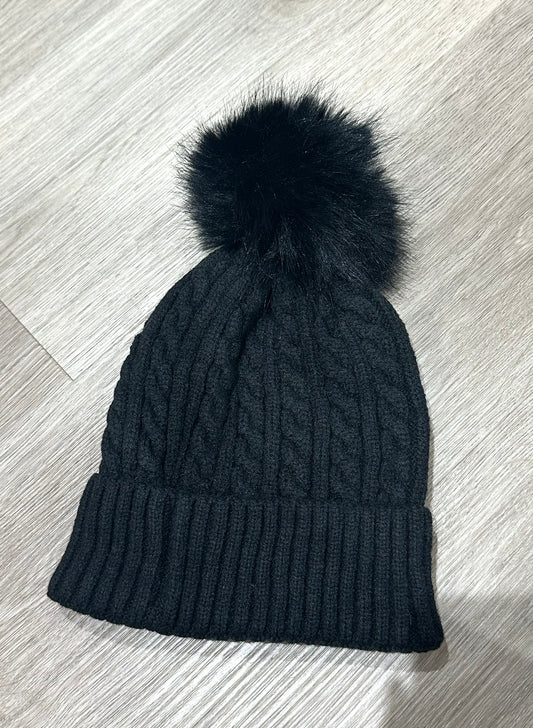 Black detachable faux fur Pom Pom hat