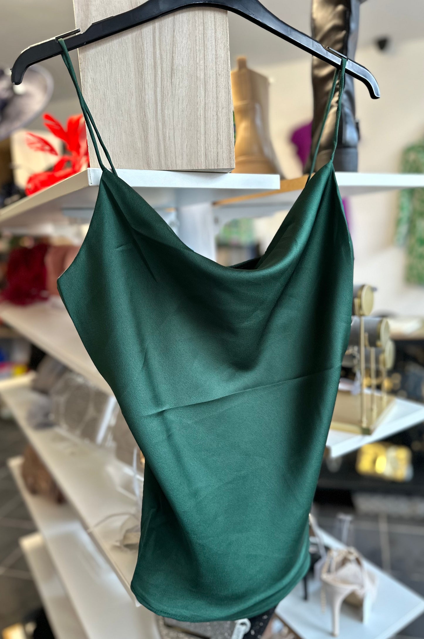 Emerald green cowl neck cami top