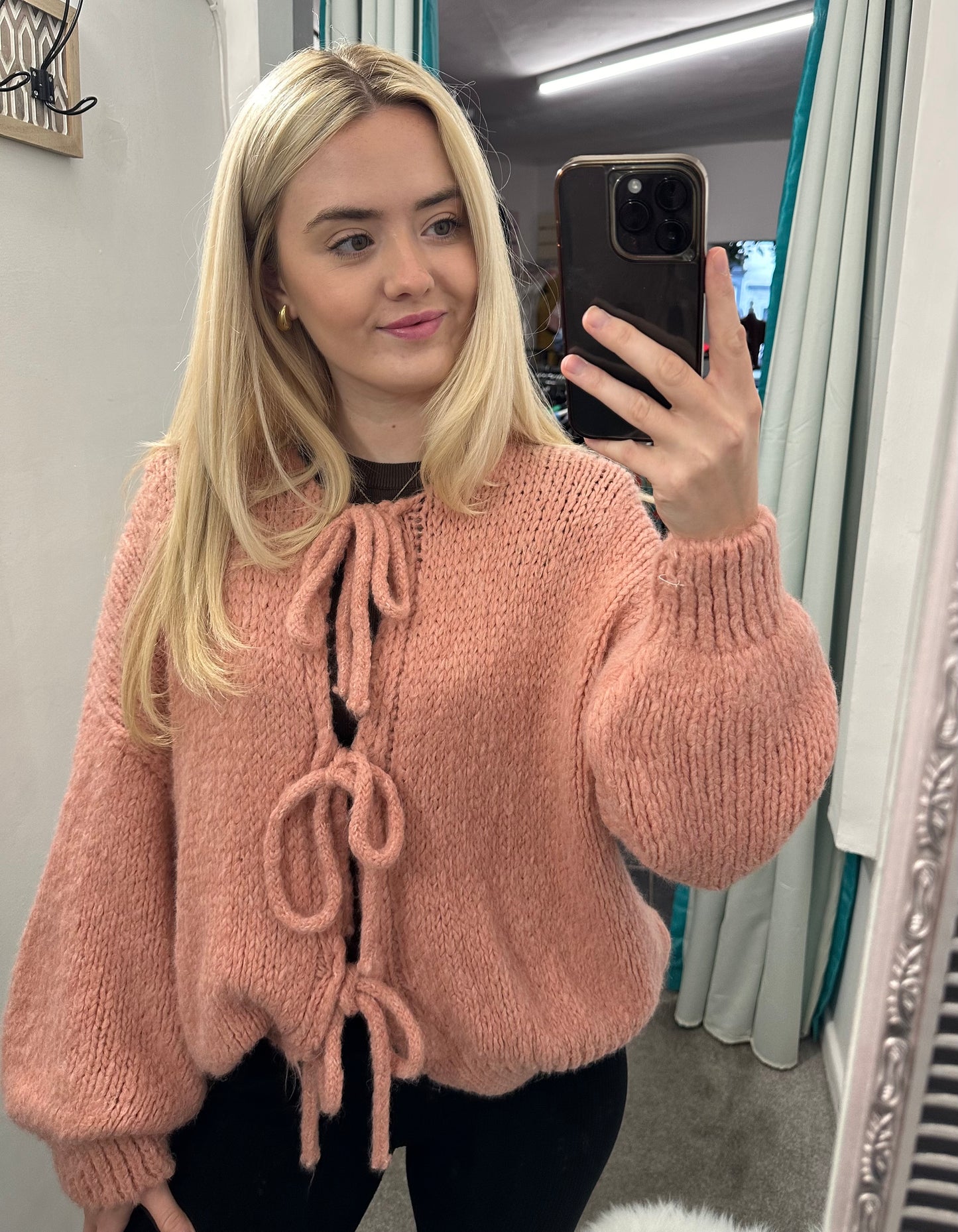 Tie front detail jumper - salmon