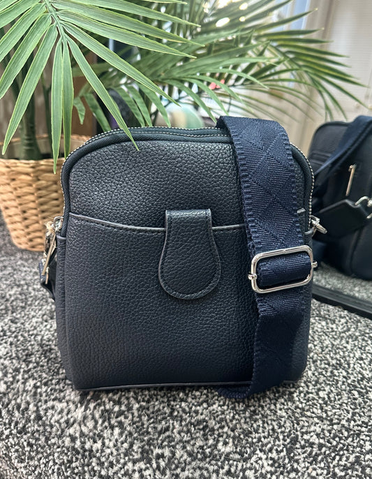 Navy faux leather front pocket detail crossbody bag