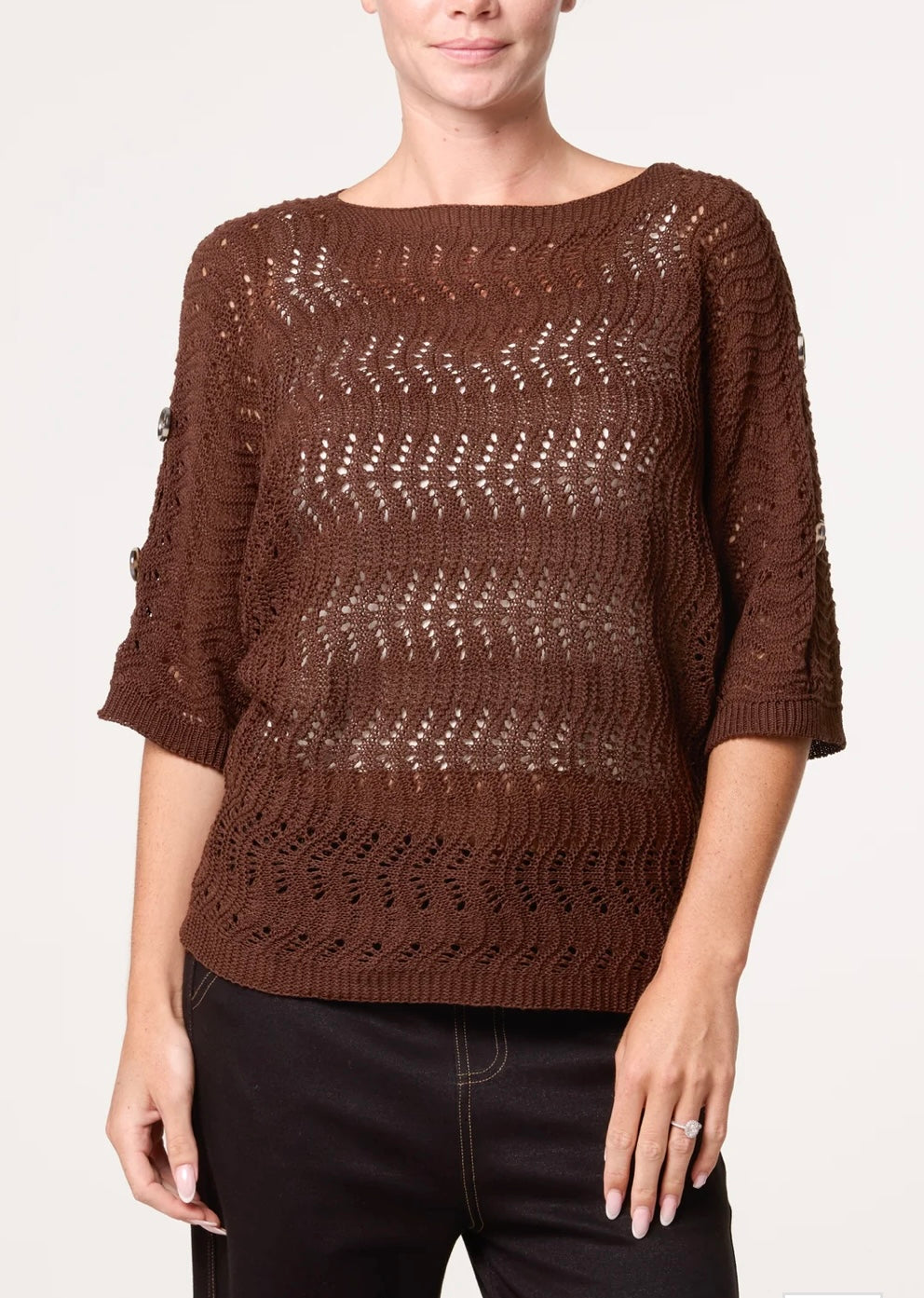 Side button detail knitted top - Brown