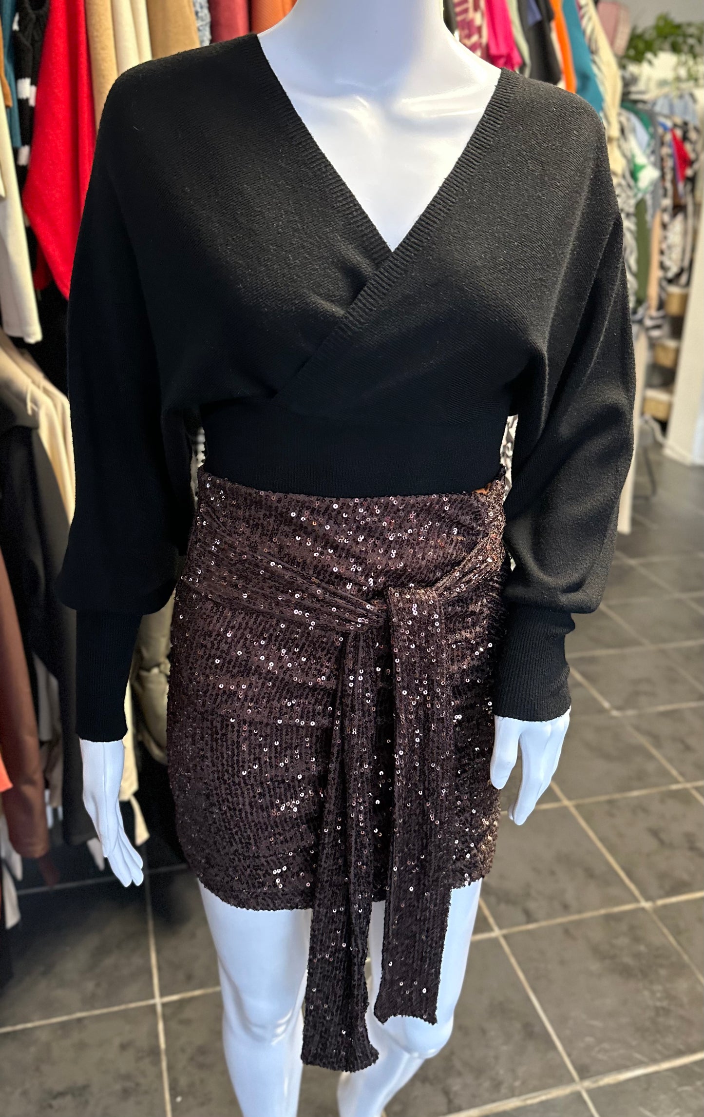 Brown sequin elasticated mini skirt