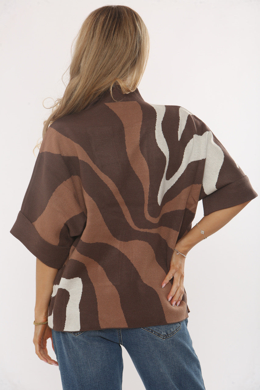 Abstract wave knit jumper - coffee