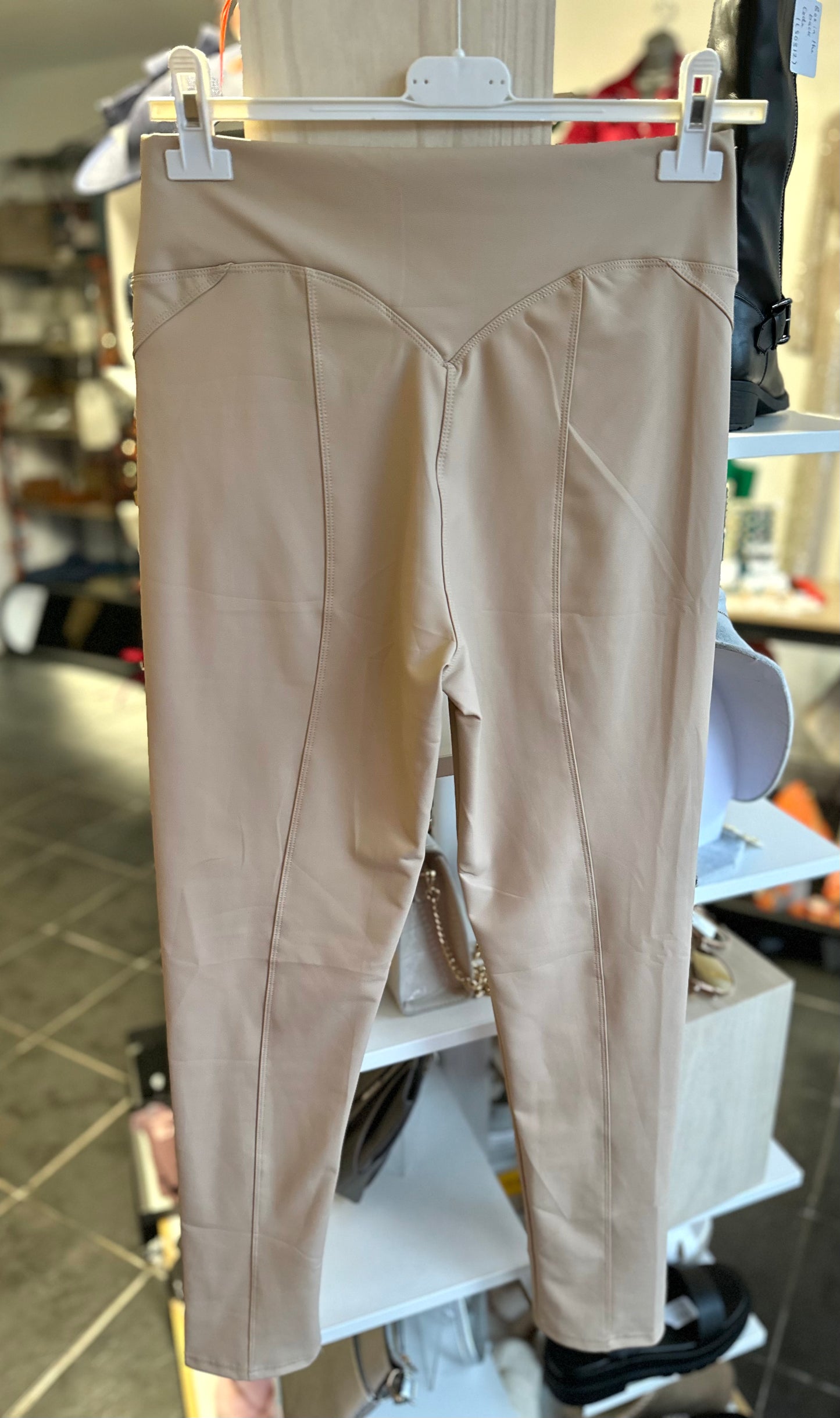 Beige PU leather leggings