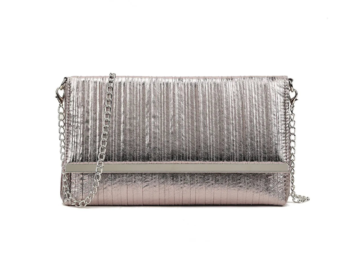 Textured clutch shoulder bag - pewter