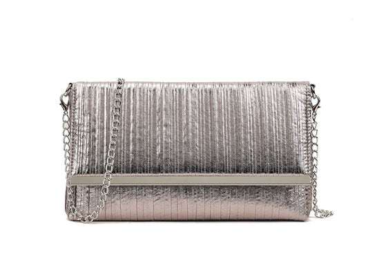 Textured clutch shoulder bag - pewter