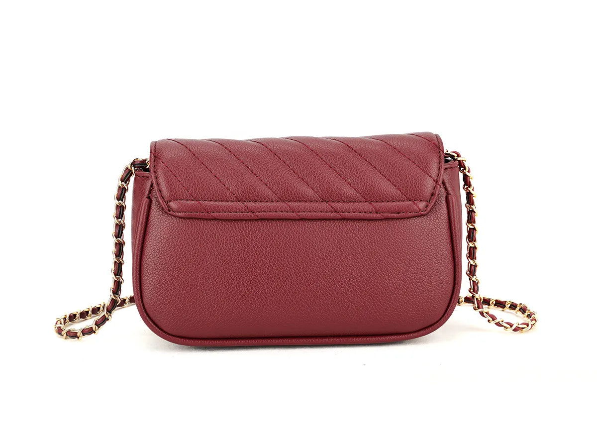 Diagonal quilted & gold detail crossbody bag - burgundy