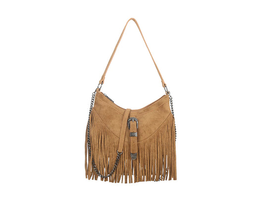 Western fringe detail shoulder & crossbody bag - Tan