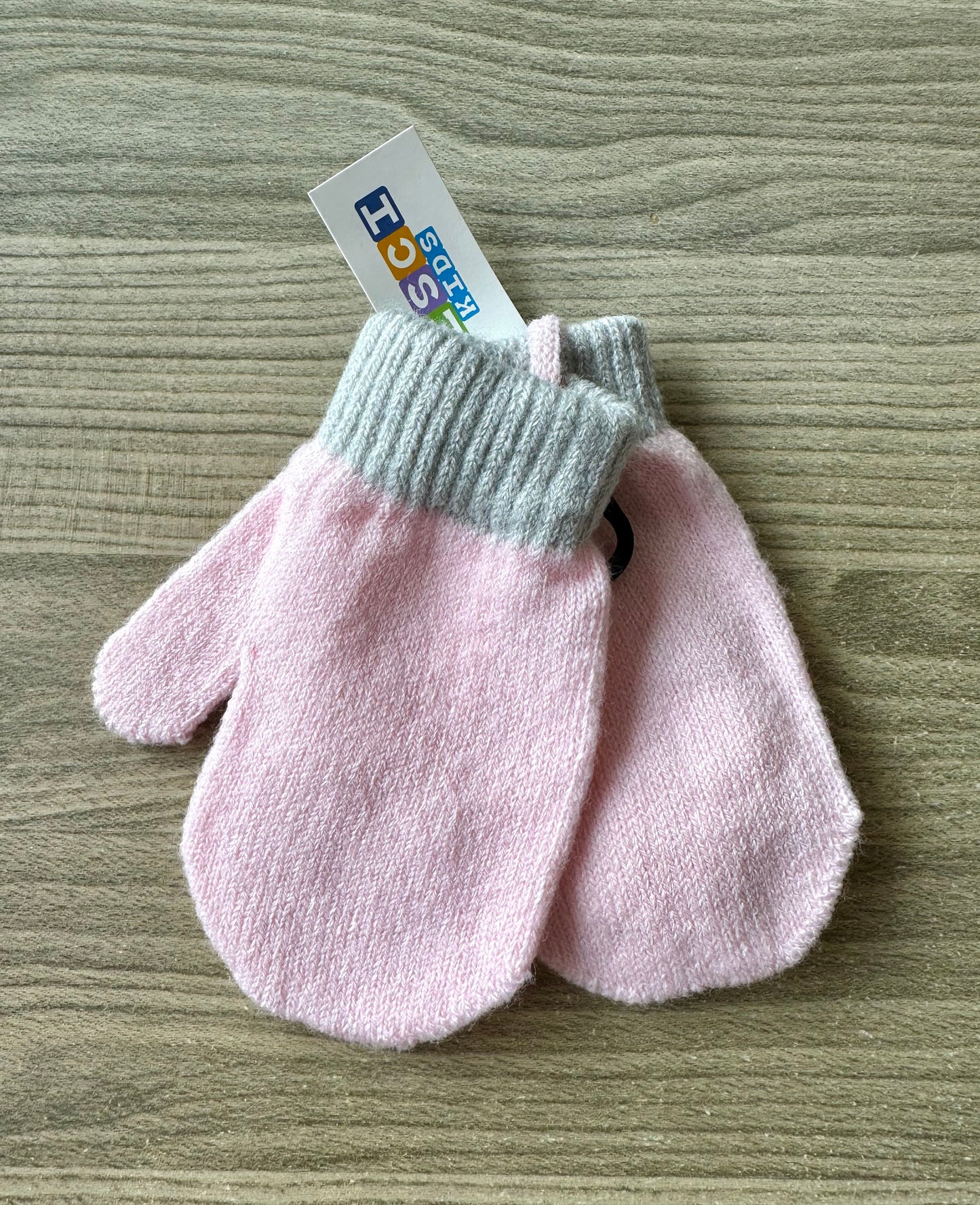 Infant pink string mittens