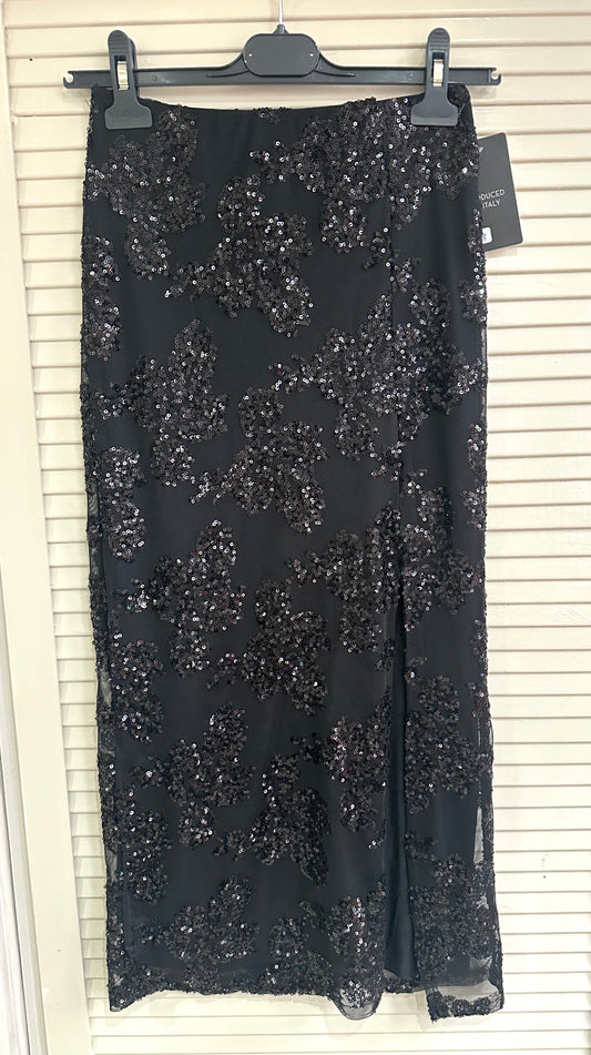 Sequin detail midi skirt with side split - Black