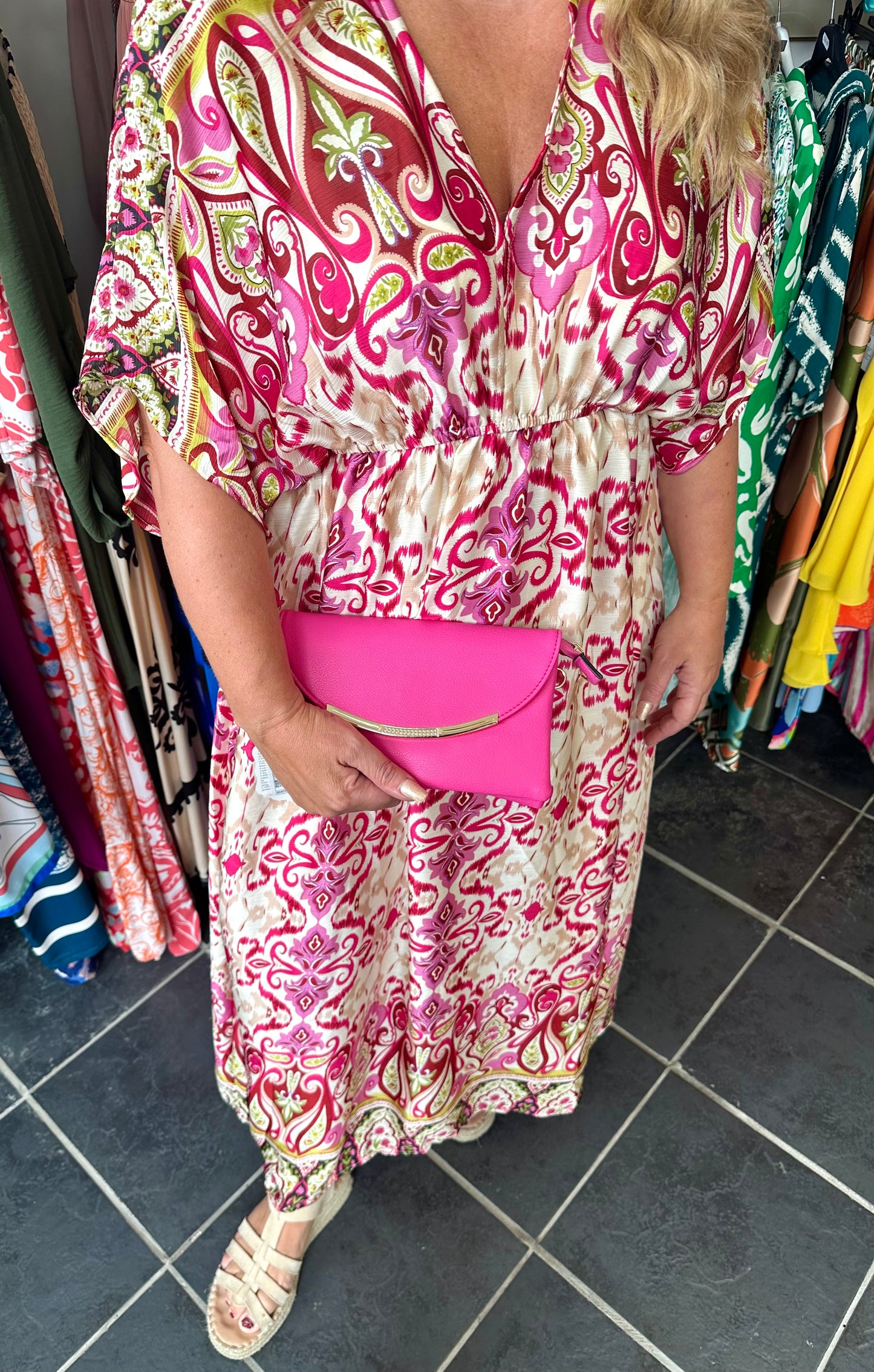 Pink v neck printed maxi dress