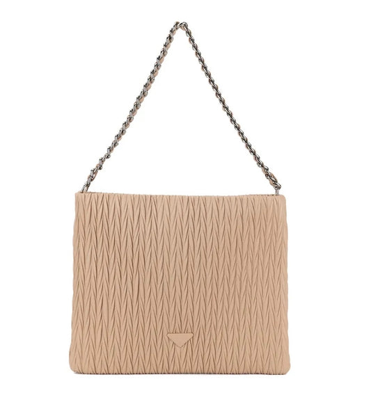 Large PU textured shoulder bag - Beige