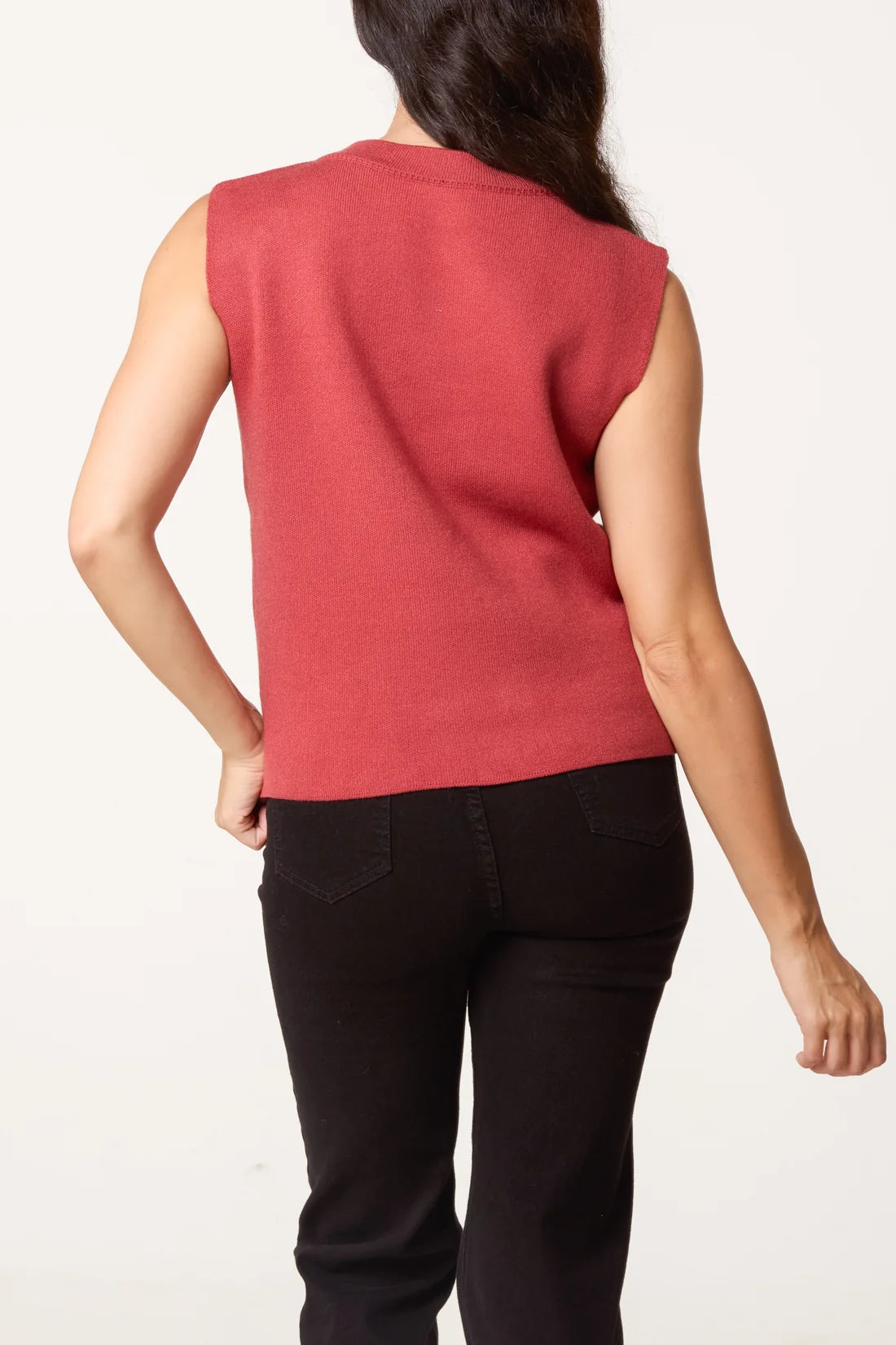 Golden button detail knit vest - Rust