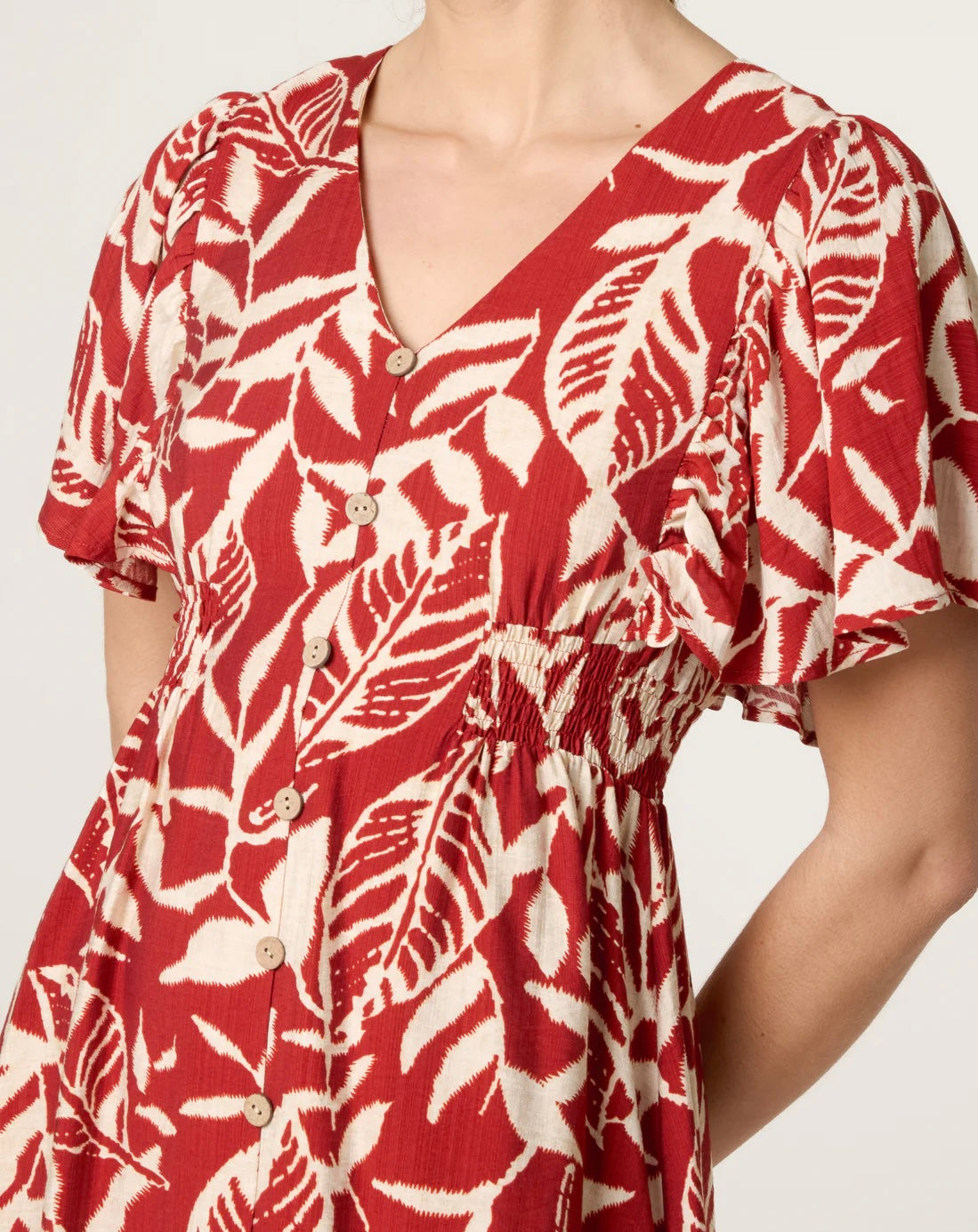 Abstract leaf detail button mini dress - Rust