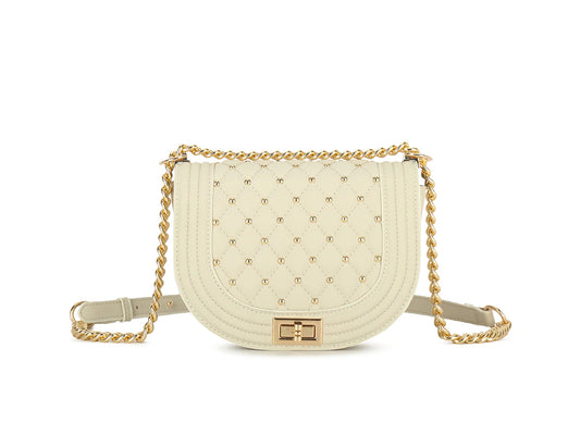 Quilted and stud detail shoulder bag with gold chain strap - White