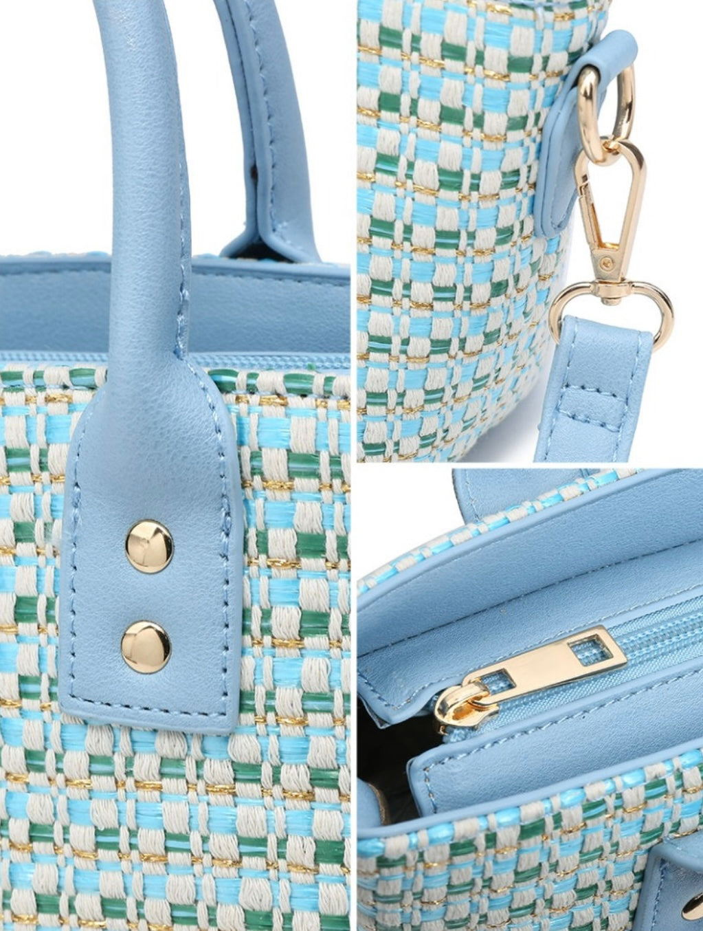 Light blue textured mini tote bag