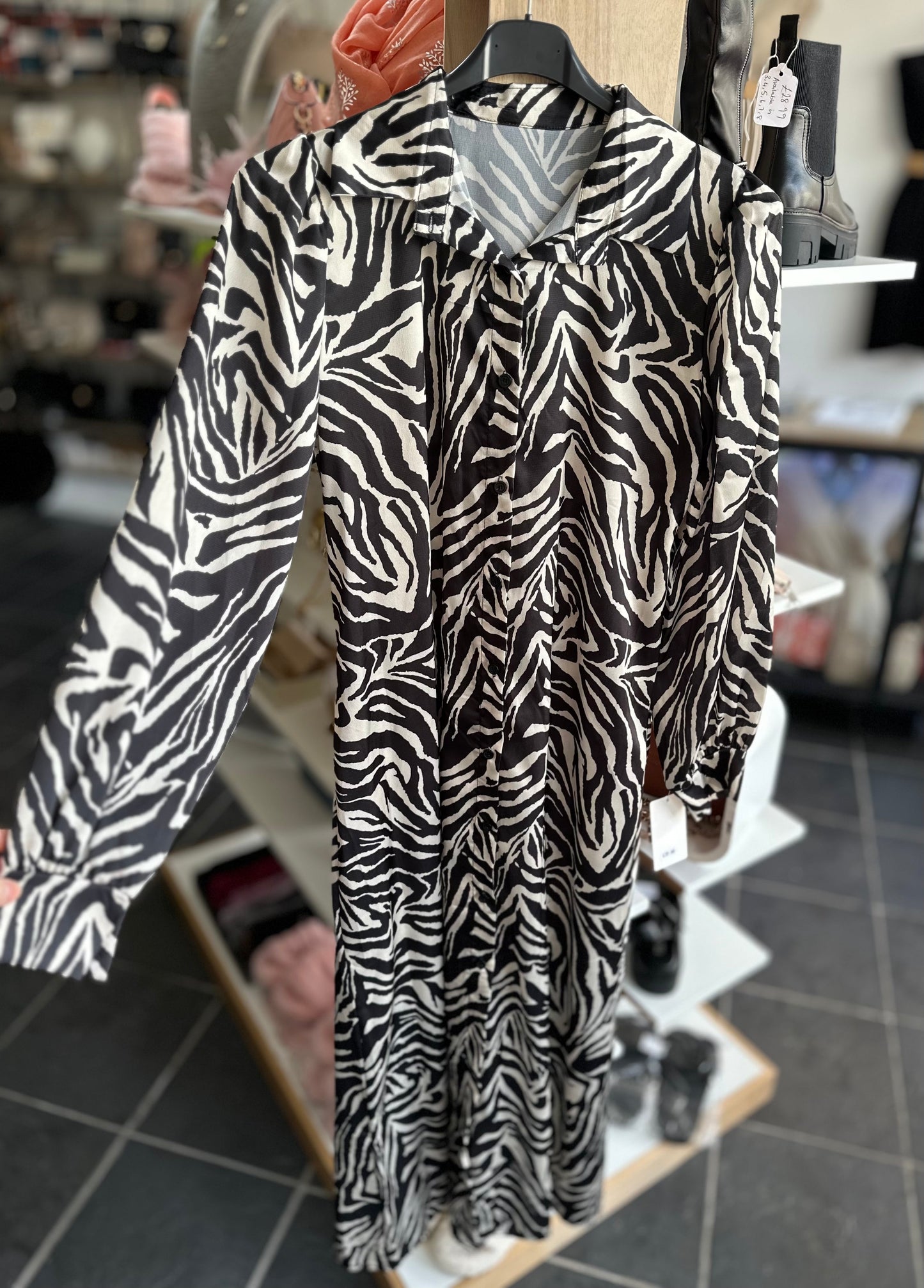 zebra print long sleeve shirt maxi dress