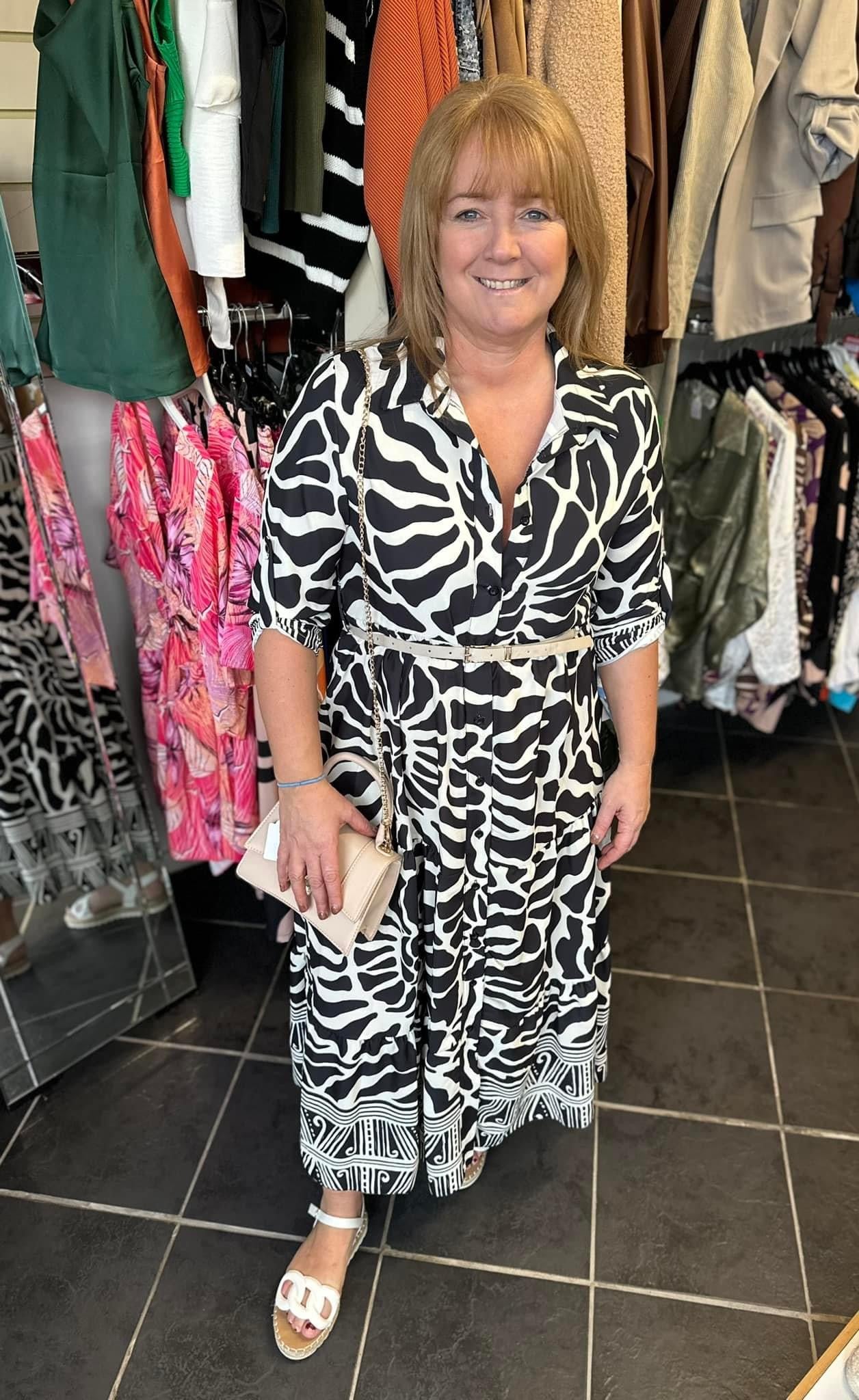 Black & White printed maxi shirt dress