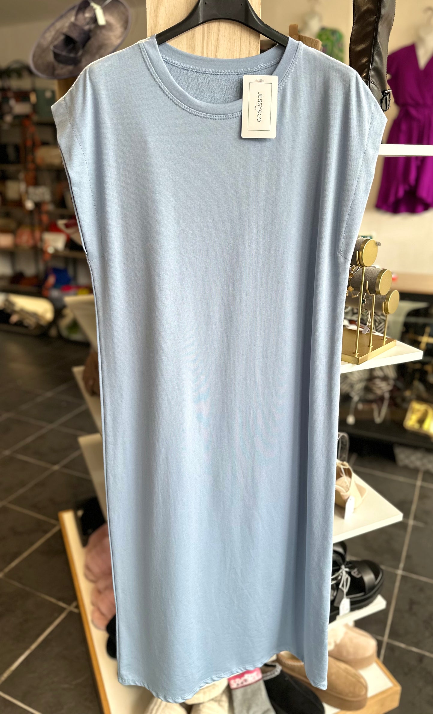 Light blue long Tshirt style simple midi dress