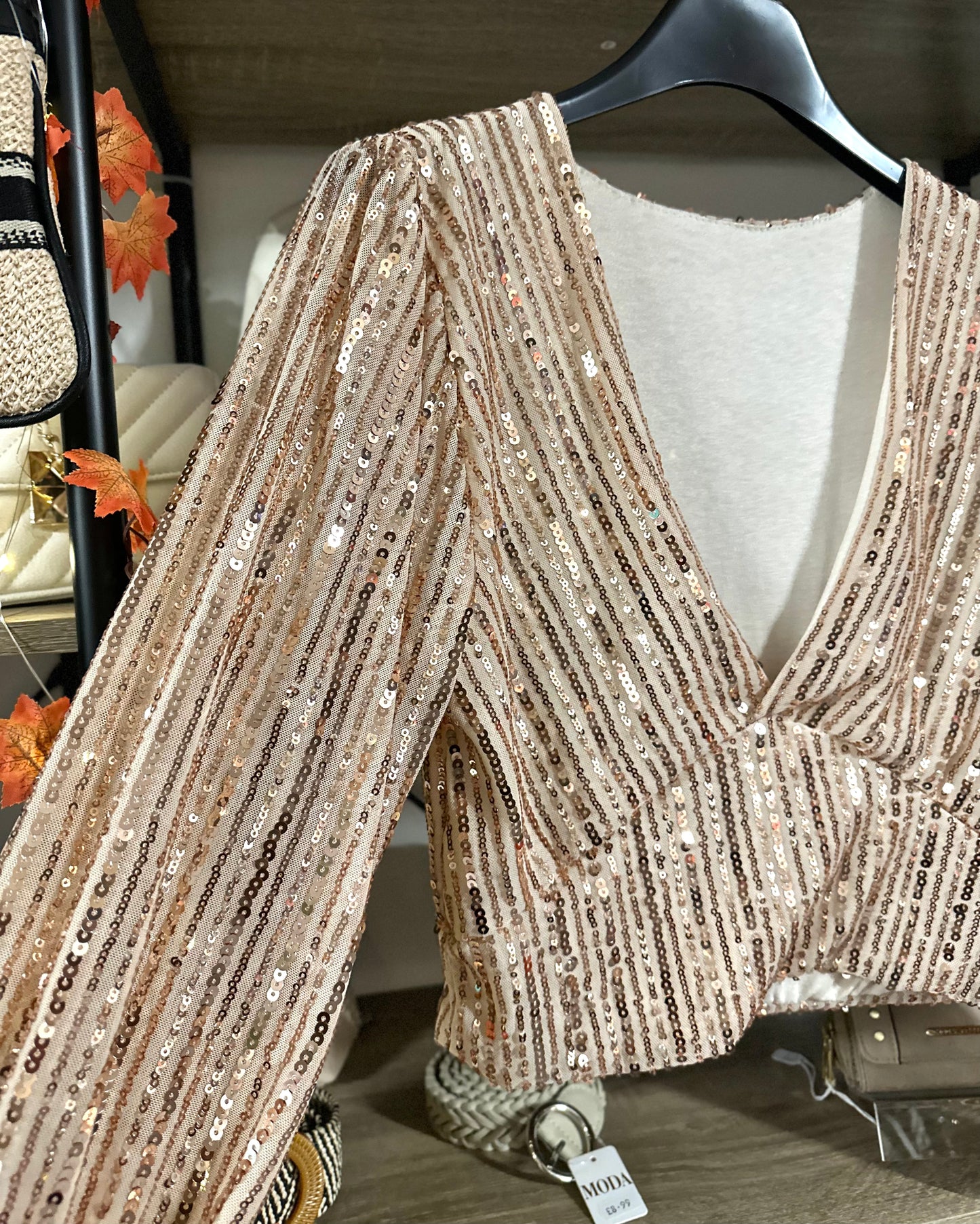 Rose gold sequin v neck crop top