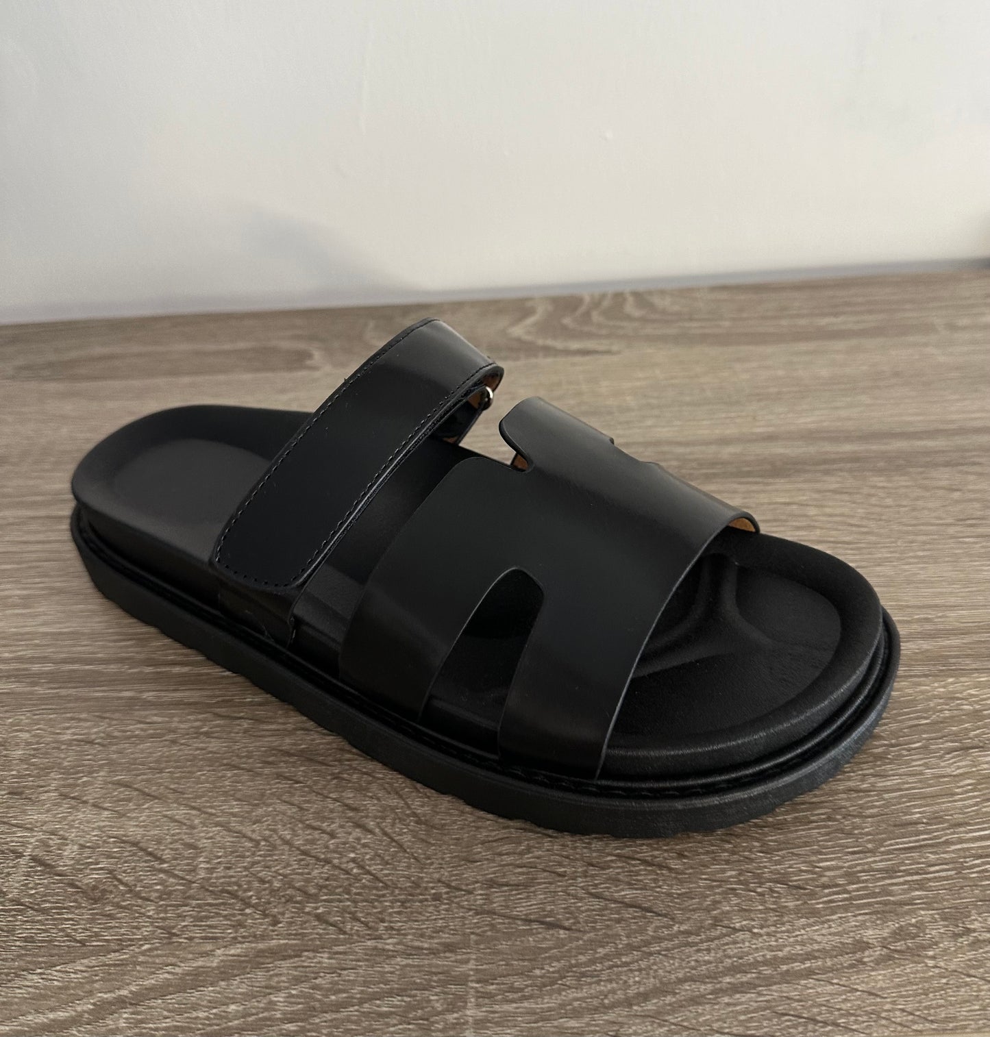 Black gladiator sliders with velcro strap