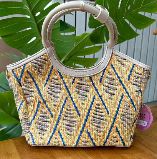 Yellow pattern woven tote bag