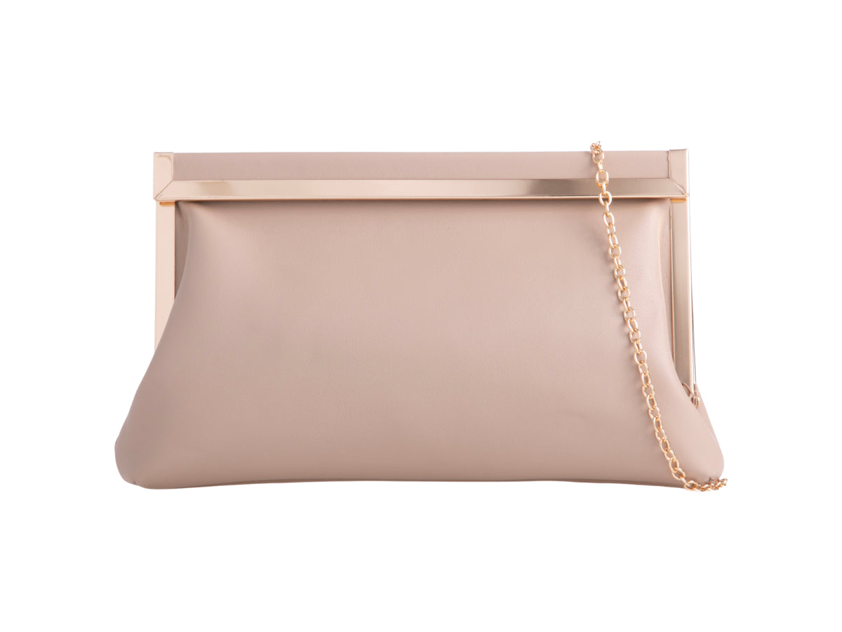 Nude & gold detail clutch bag with gold chain strap