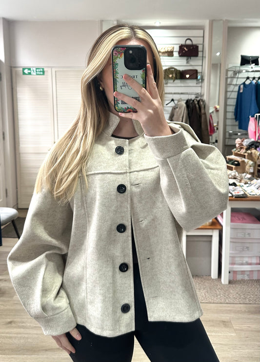 High stand collar shacket - Beige