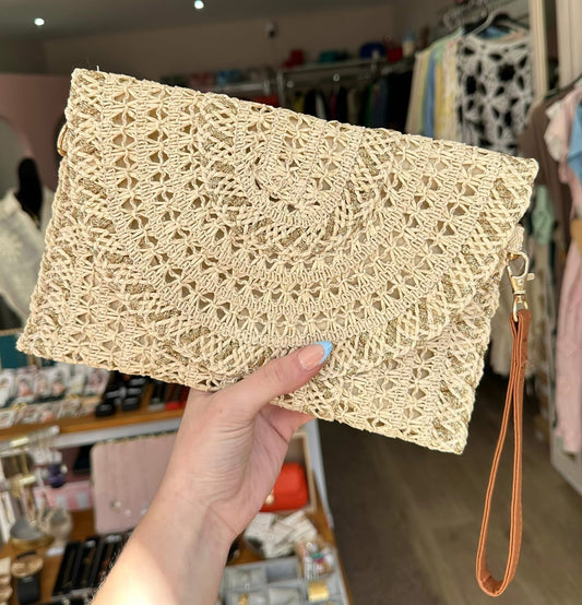 Natural woven envelope clutch (comes with long strap too)