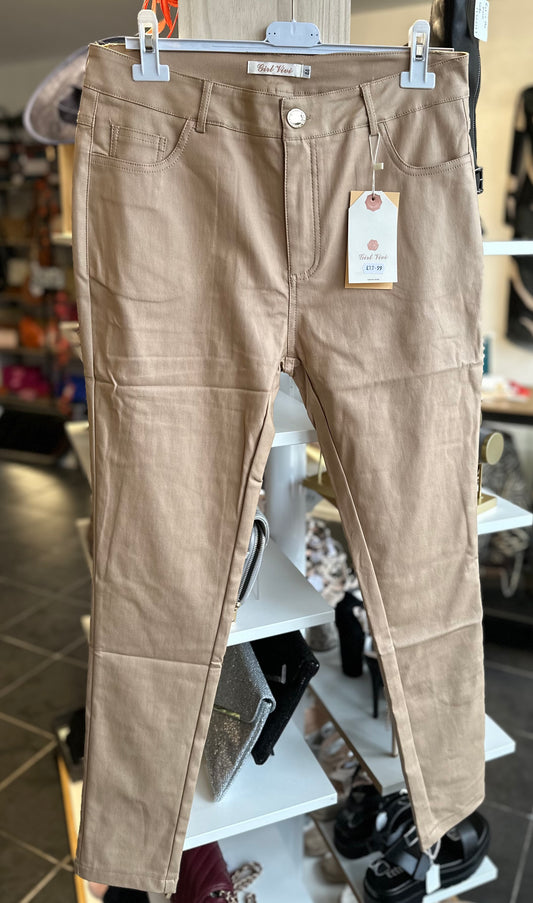 Beige high waisted coated jeans