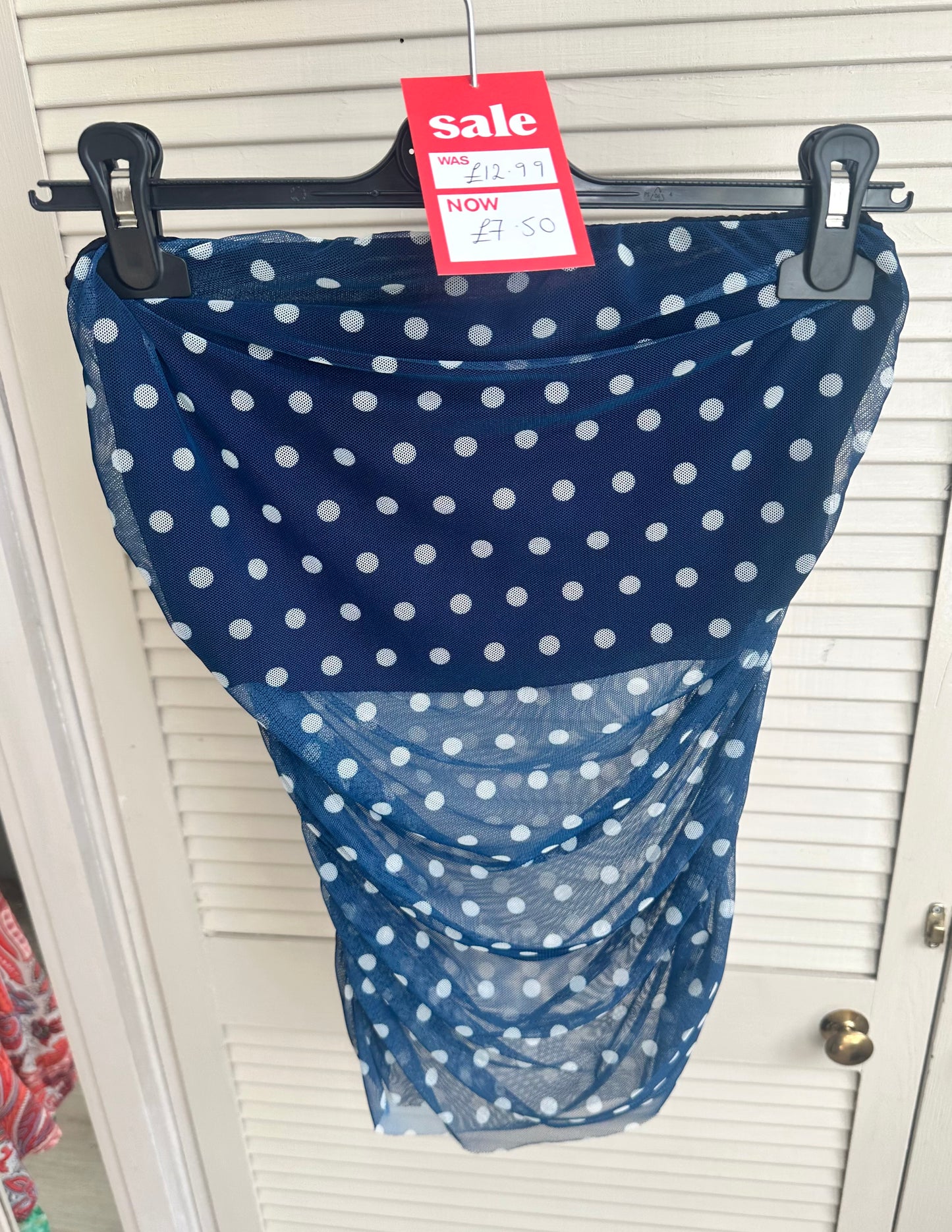 Polka dot mesh detail bandeau top - Navy