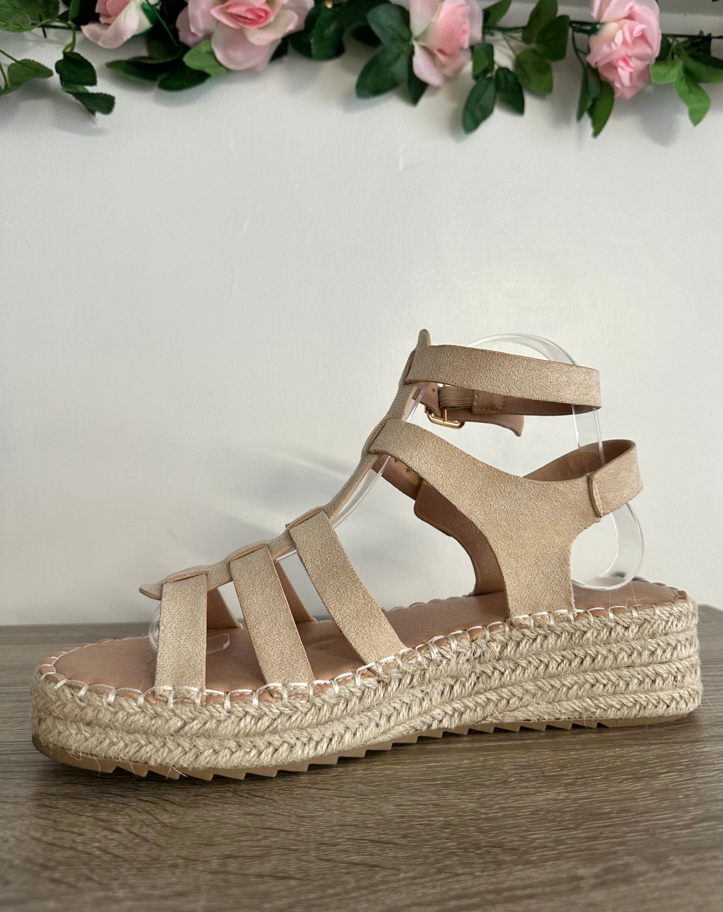 Beige espadrille wedge sandals