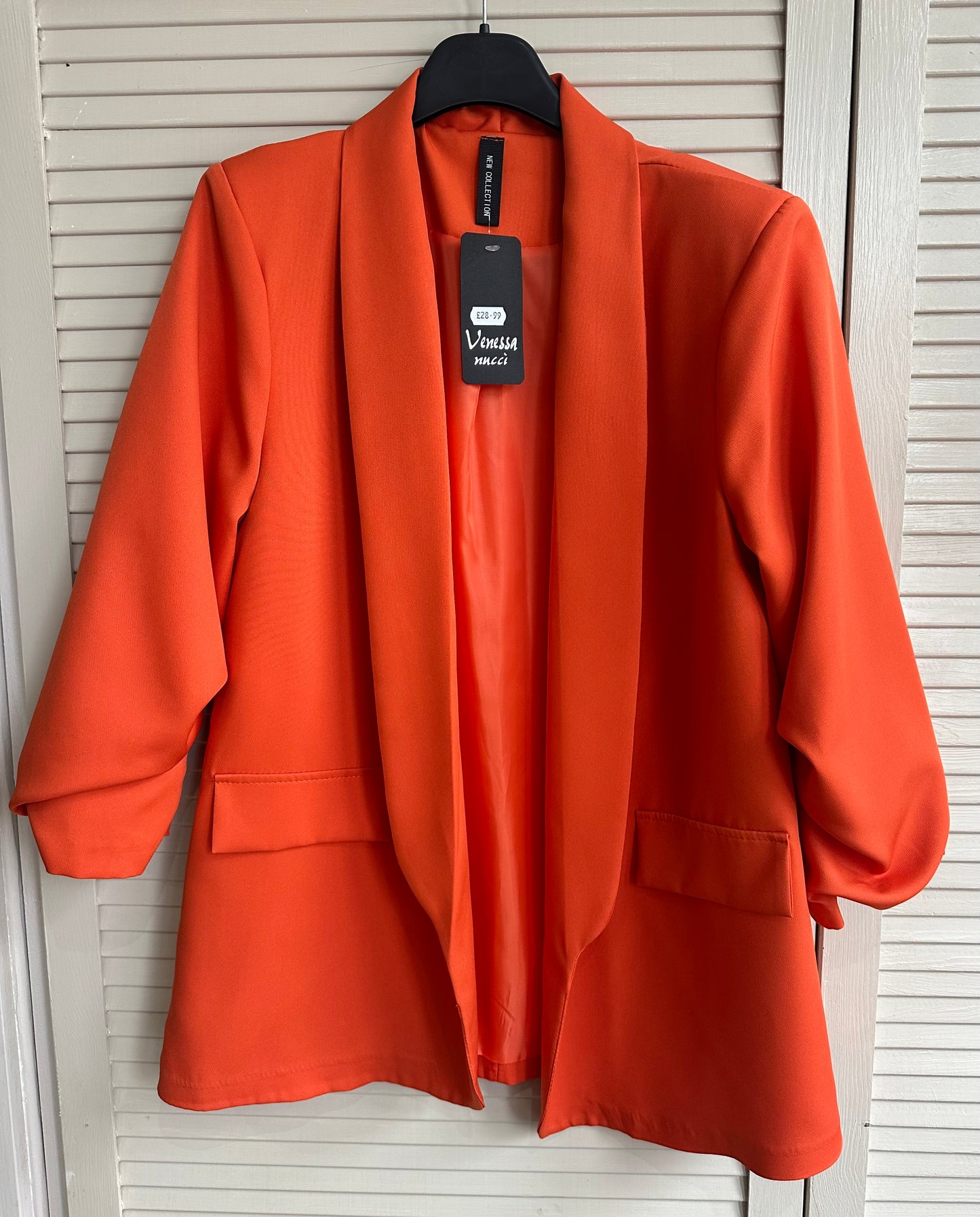 Ruched sleeve open blazer - Orange