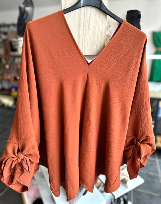 Rust plus size v neck blouse